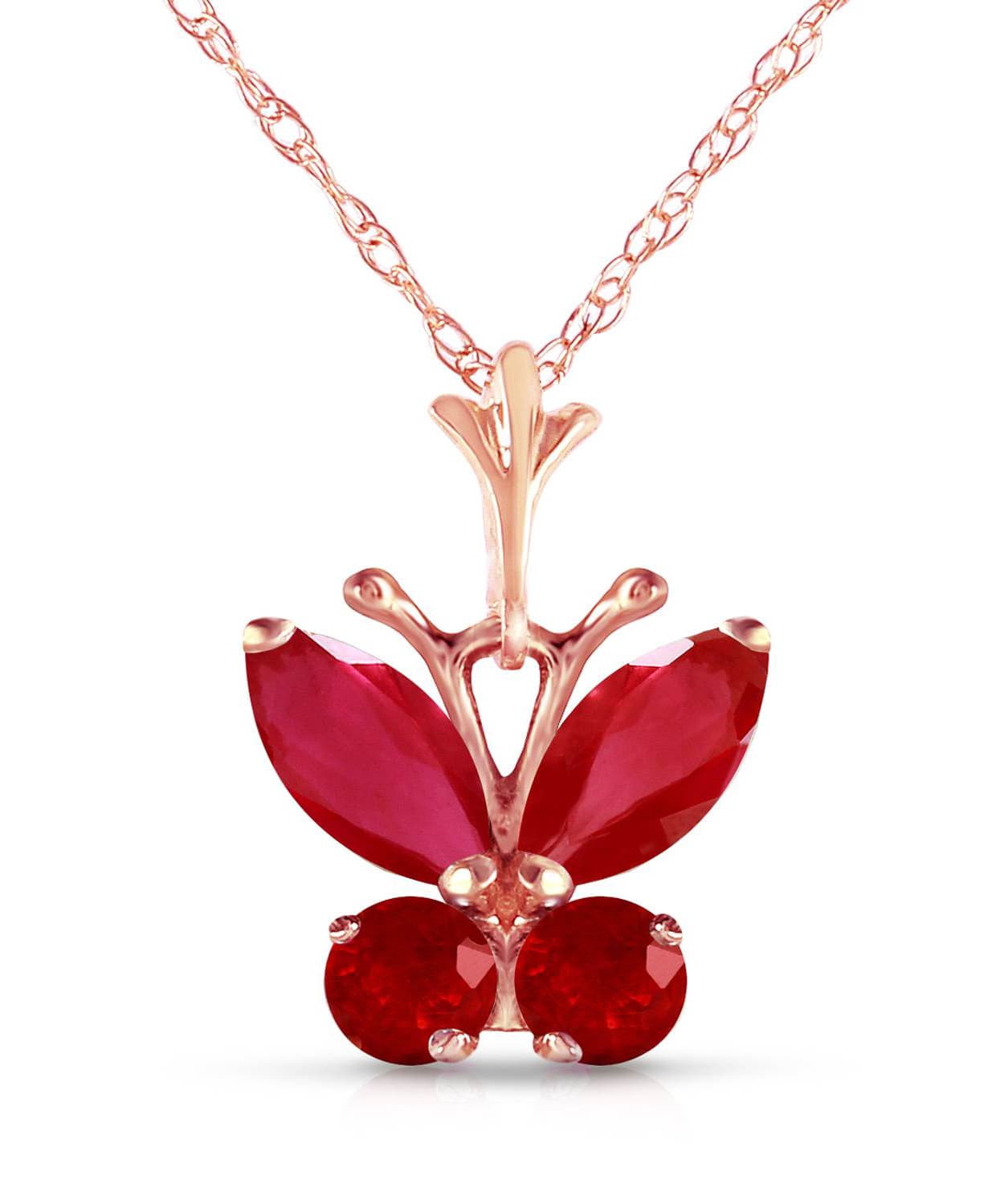 0.90 ctw Natural Ruby 14k Gold Butterfly Pendant With Chain View 5