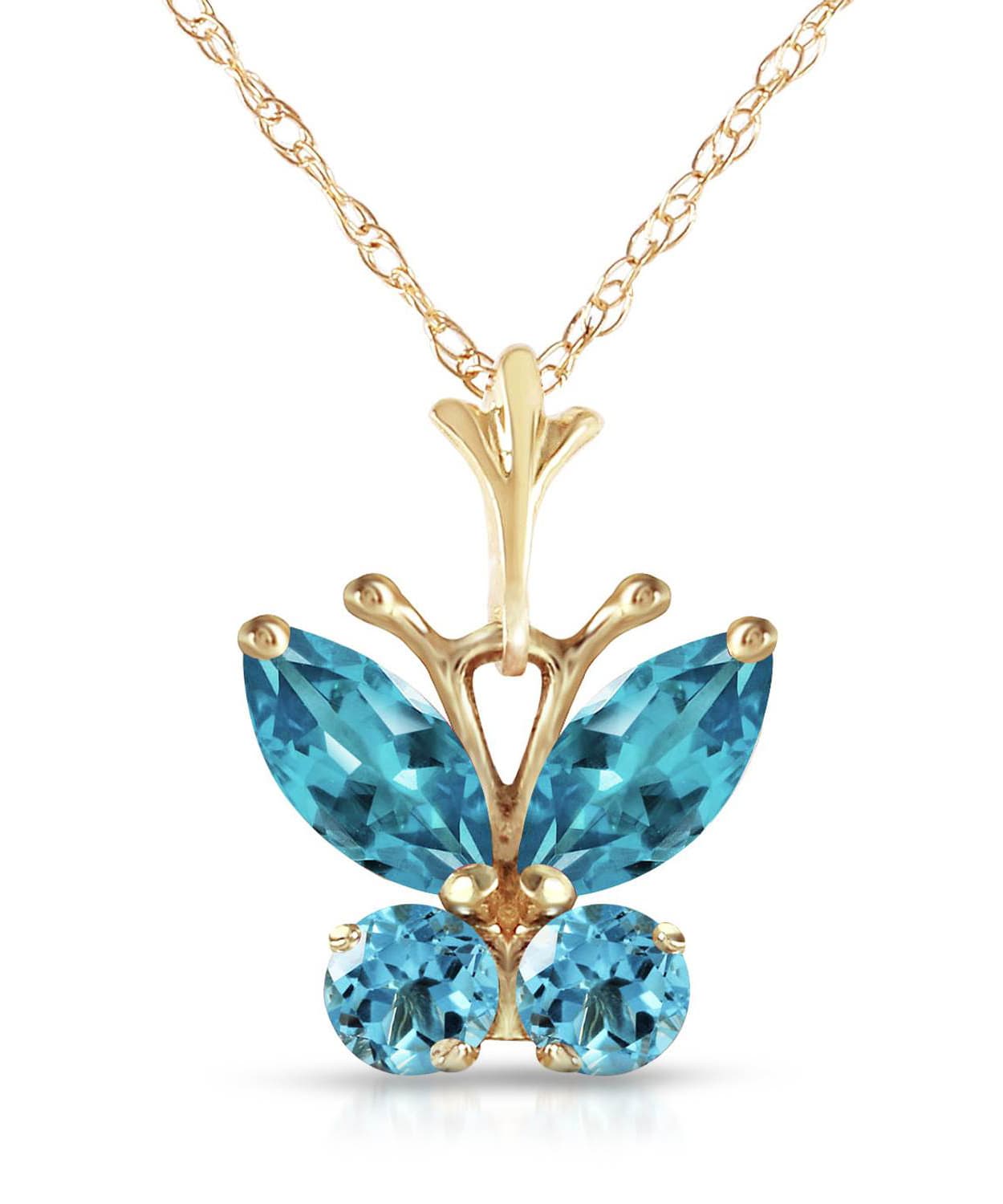 0.82 ctw Natural Sky Blue Topaz 14k Gold Butterfly Pendant With Chain View 1