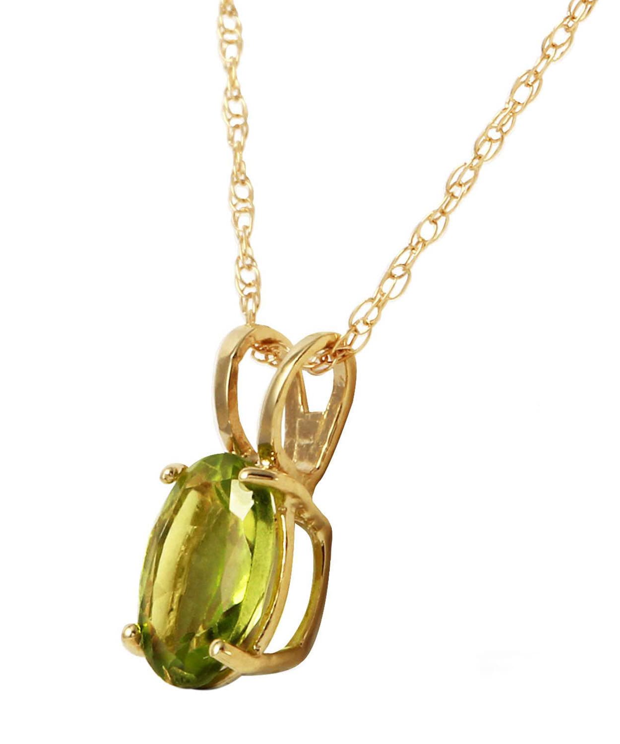 0.88 ctw Natural Lime Peridot 14k Gold Oval Pendant With Chain View 2
