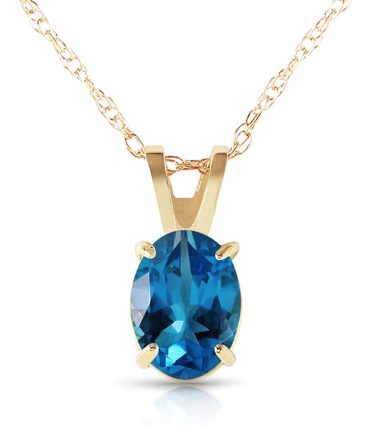 0.88 ctw Natural Swiss Blue Topaz 14k Gold Oval Pendant With Chain View 1