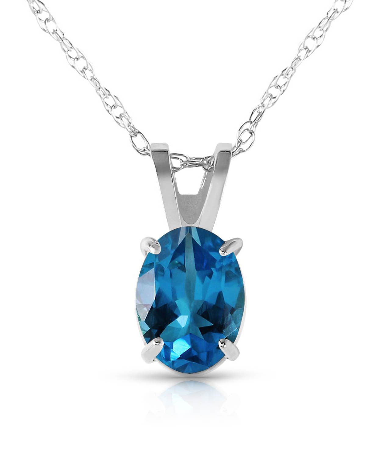 0.88 ctw Natural Swiss Blue Topaz 14k Gold Oval Pendant With Chain View 3