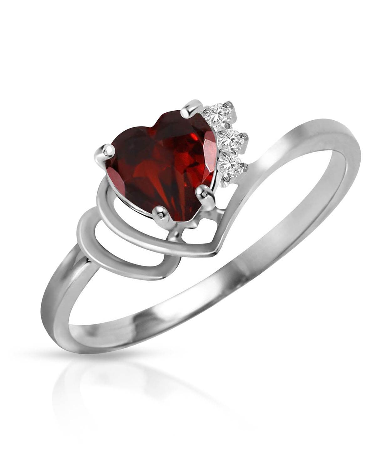 1.00 ctw Natural Garnet and Diamond 14k Gold Heart Right Hand Ring View 3