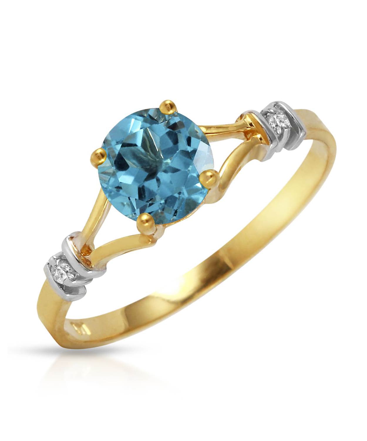 1.05 ctw Natural Swiss Blue Topaz and Diamond 14k Gold Split Shank Solitaire Ring View 1