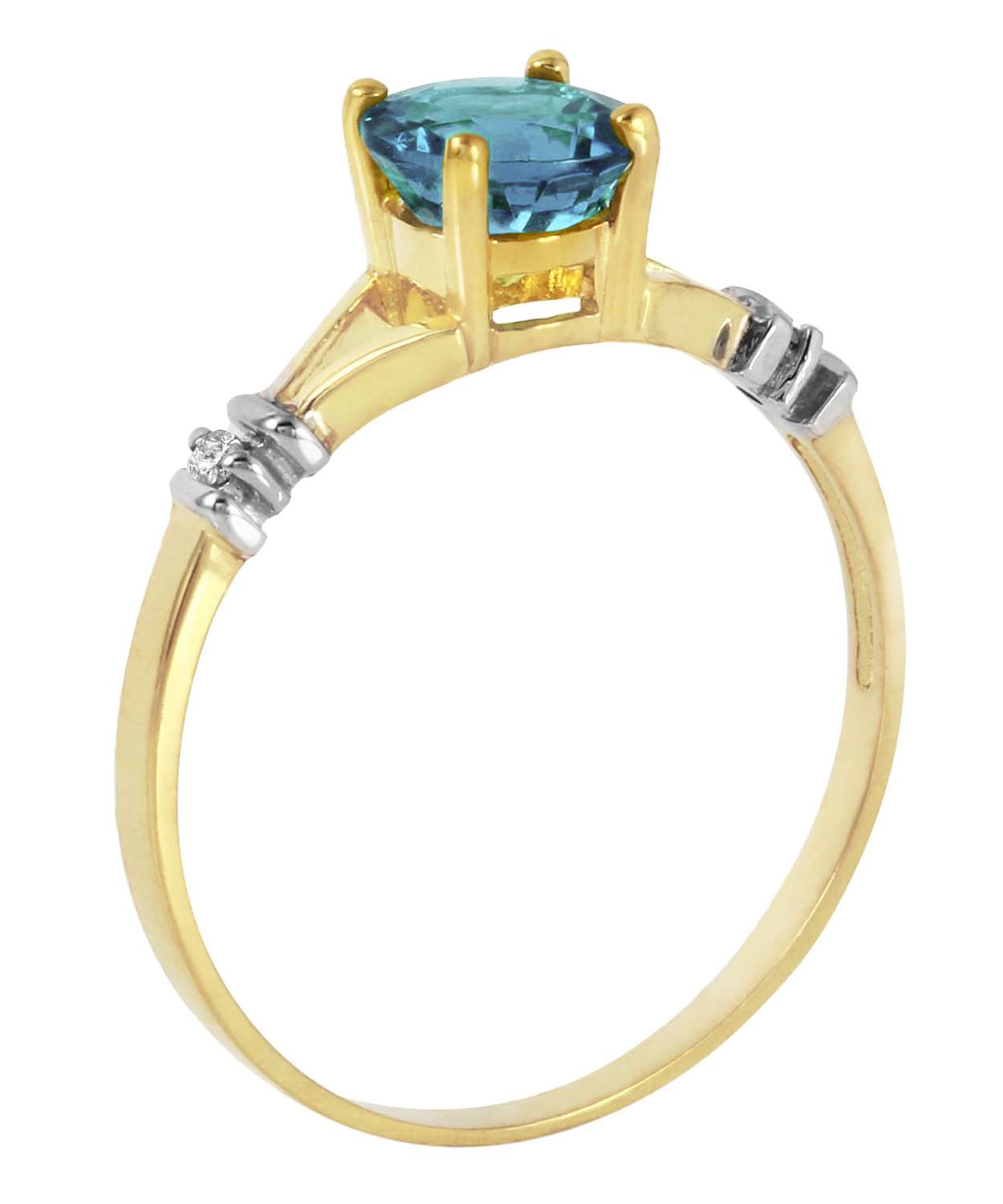 1.05 ctw Natural Swiss Blue Topaz and Diamond 14k Gold Split Shank Solitaire Ring View 2