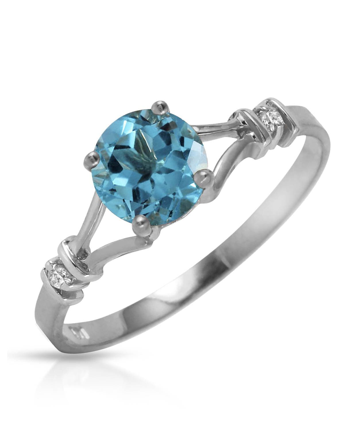 1.05 ctw Natural Swiss Blue Topaz and Diamond 14k Gold Split Shank Solitaire Ring View 3