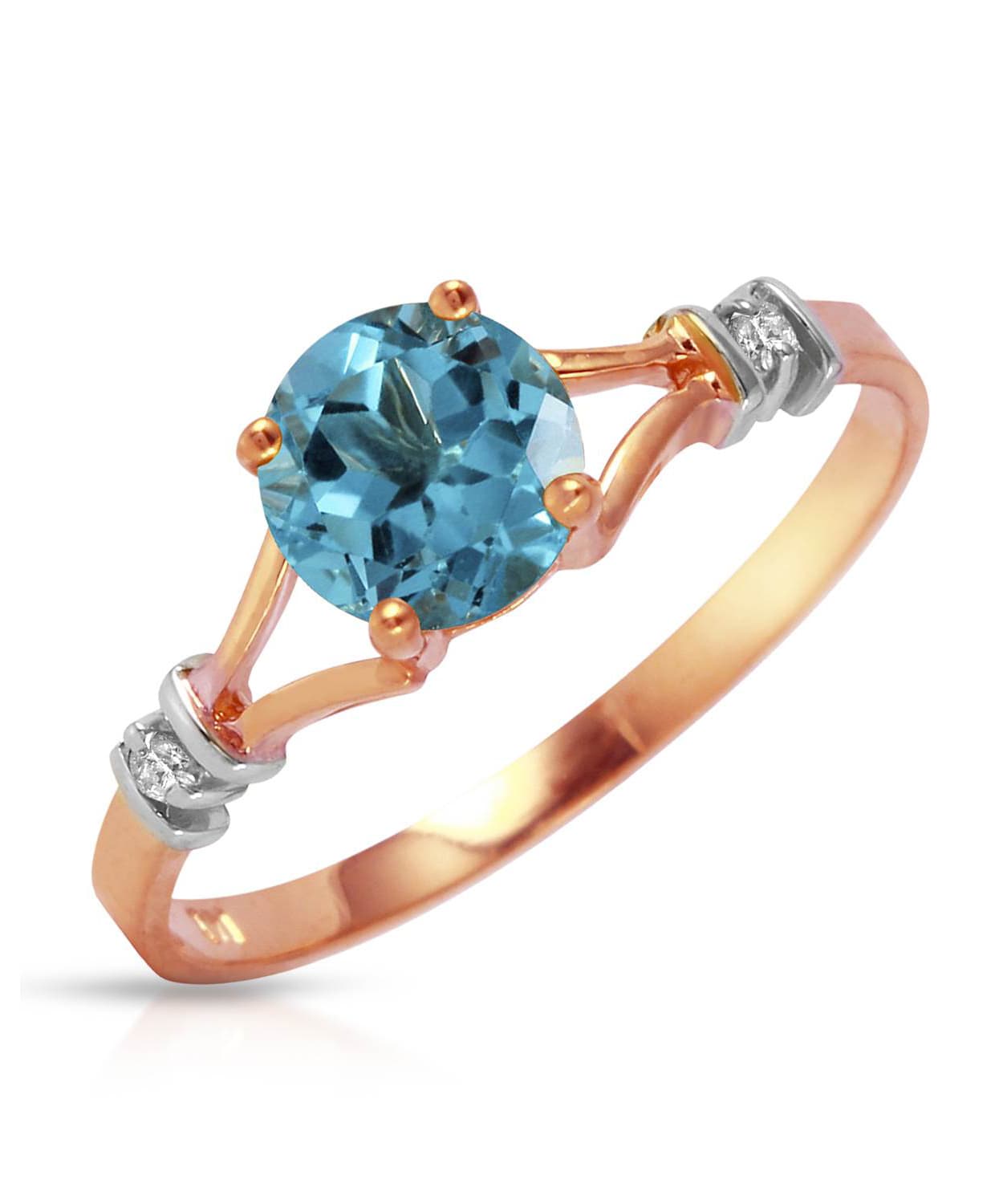 1.05 ctw Natural Swiss Blue Topaz and Diamond 14k Gold Split Shank Solitaire Ring View 5