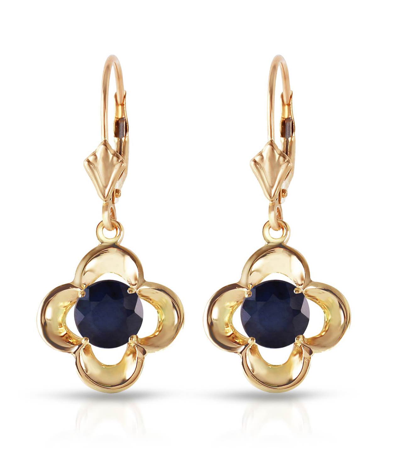 1.13 ctw Natural Midnight Blue Sapphire 14k Gold Flower Dangle Earrings View 1