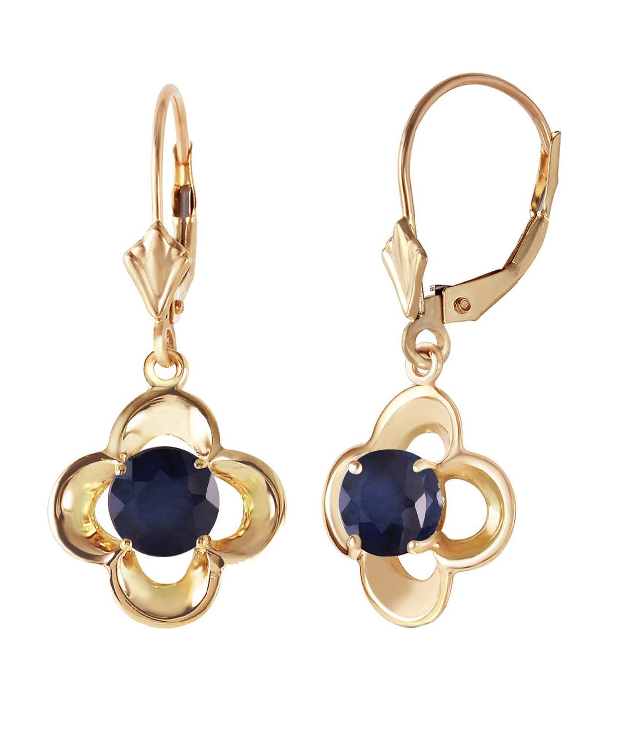 1.13 ctw Natural Midnight Blue Sapphire 14k Gold Flower Dangle Earrings View 2