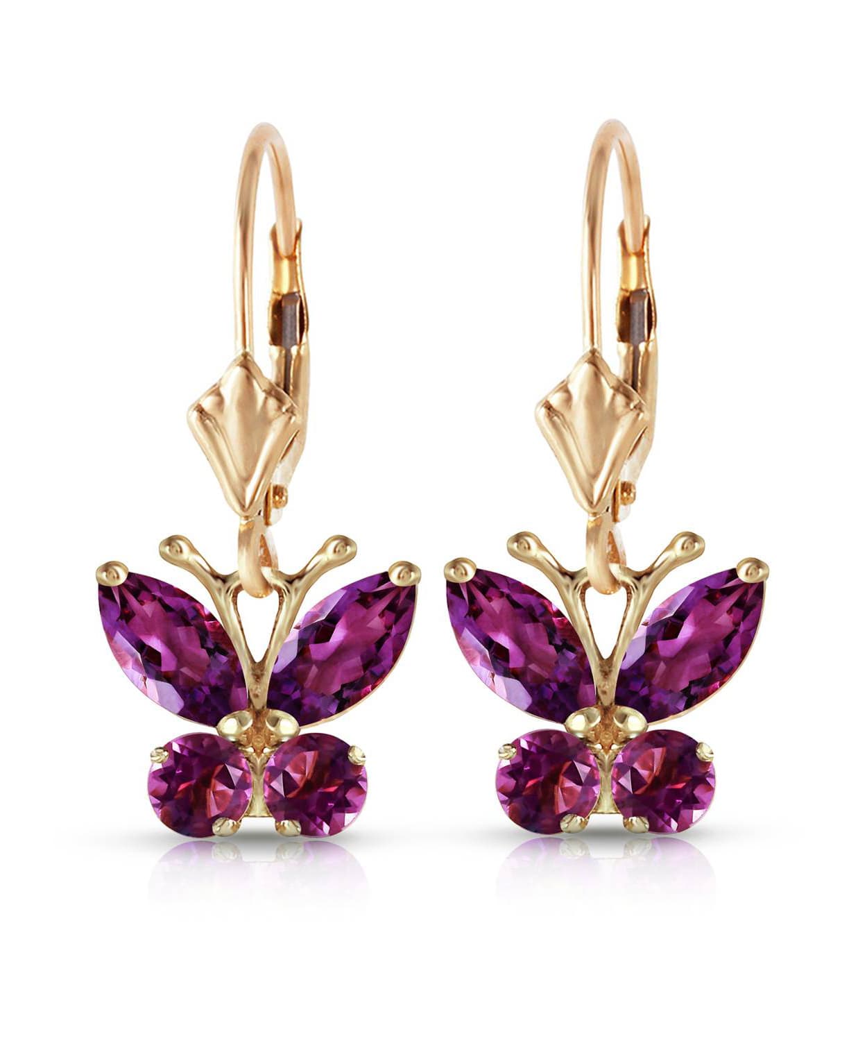 1.27 ctw Natural Amethyst 14k Gold Butterfly Dangle Earrings View 1