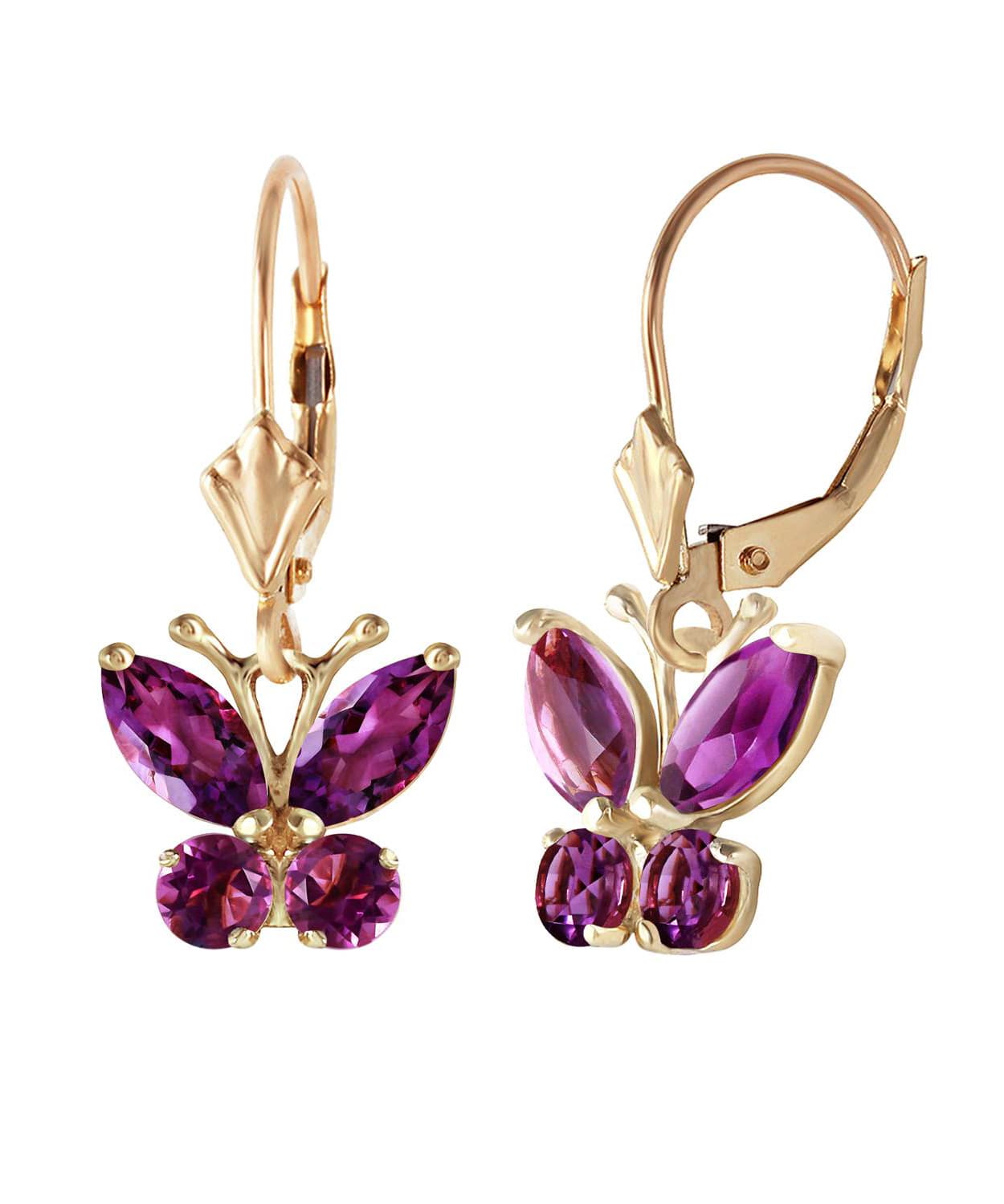 1.27 ctw Natural Amethyst 14k Gold Butterfly Dangle Earrings View 2