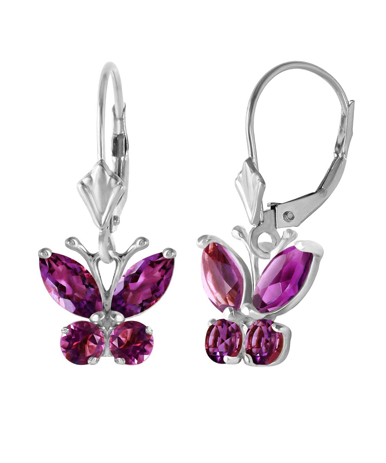 1.27 ctw Natural Amethyst 14k Gold Butterfly Dangle Earrings View 4