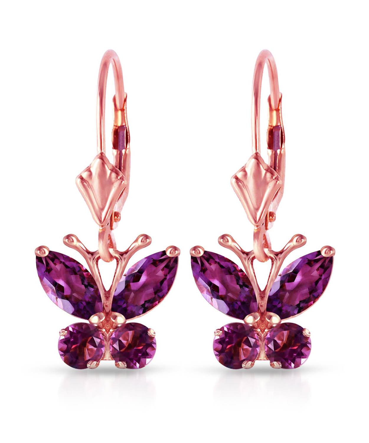 1.27 ctw Natural Amethyst 14k Gold Butterfly Dangle Earrings View 5