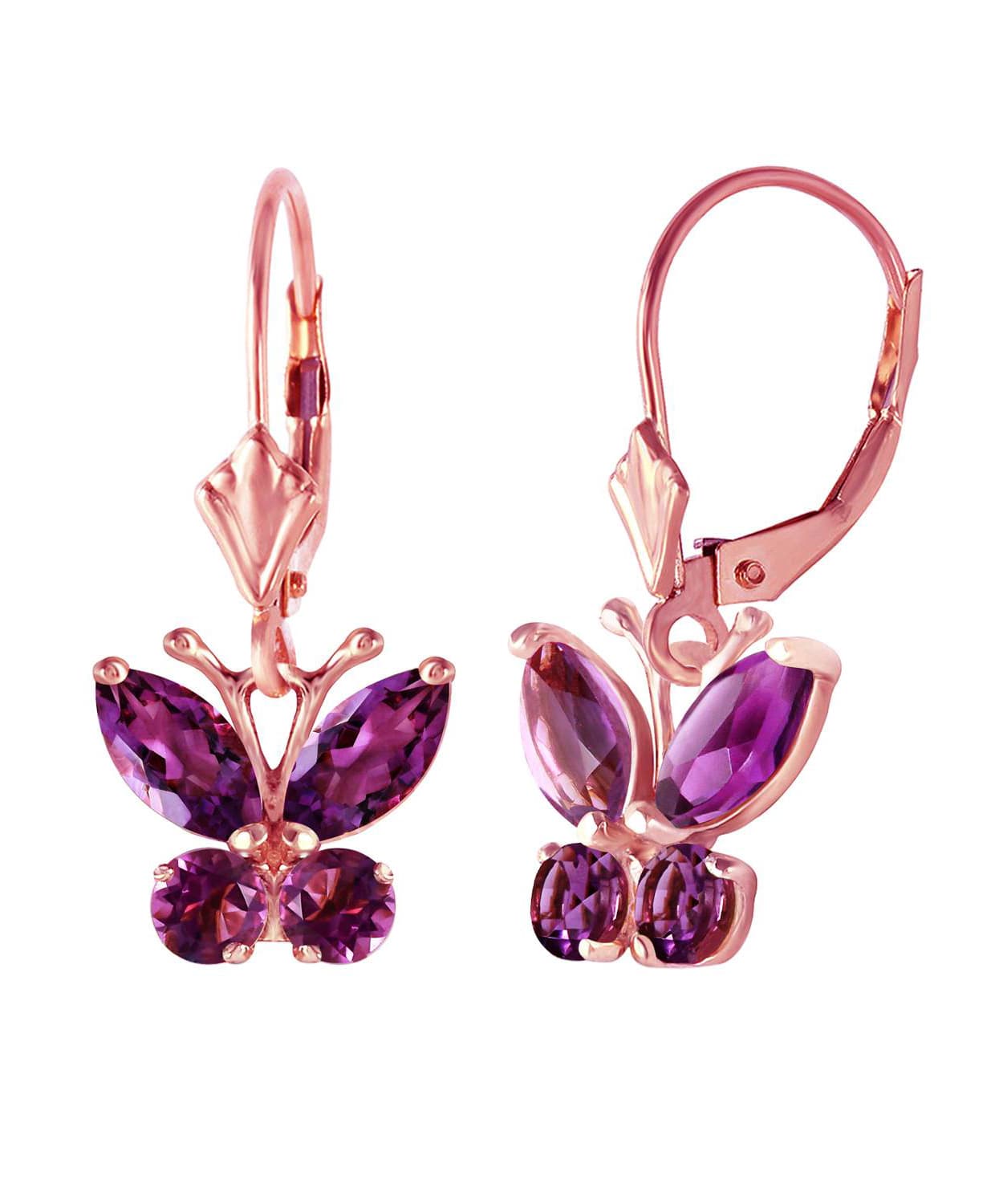 1.27 ctw Natural Amethyst 14k Gold Butterfly Dangle Earrings View 6