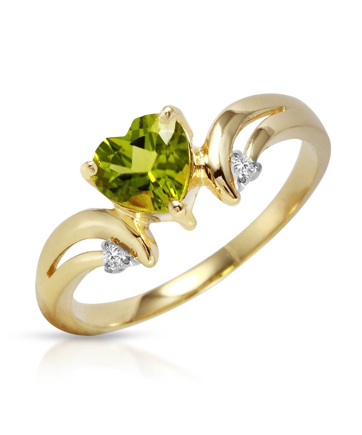 1.29 ctw Natural Lime Peridot and Diamond 14k Gold Heart Ring View 1