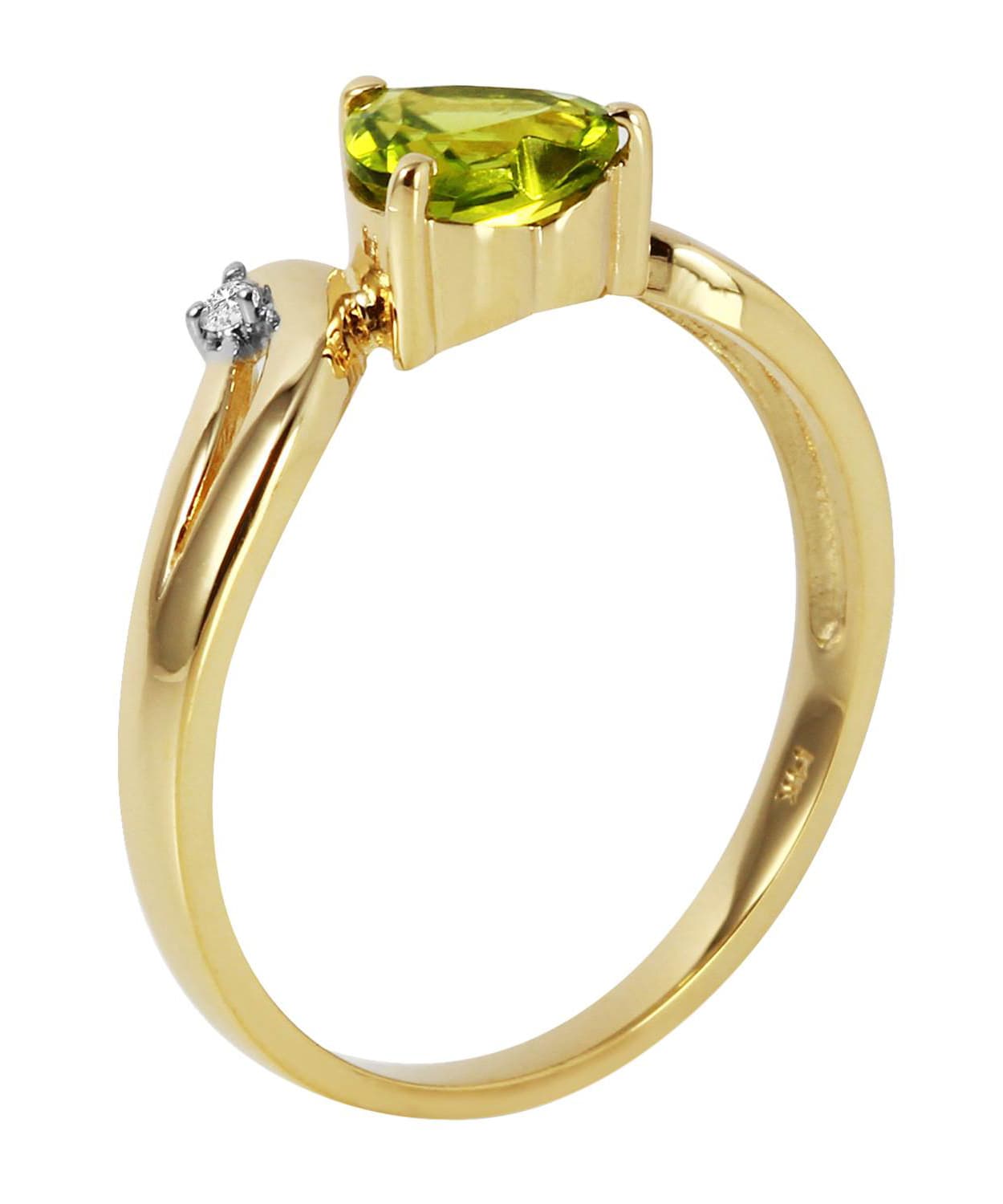 1.29 ctw Natural Lime Peridot and Diamond 14k Gold Heart Ring View 2