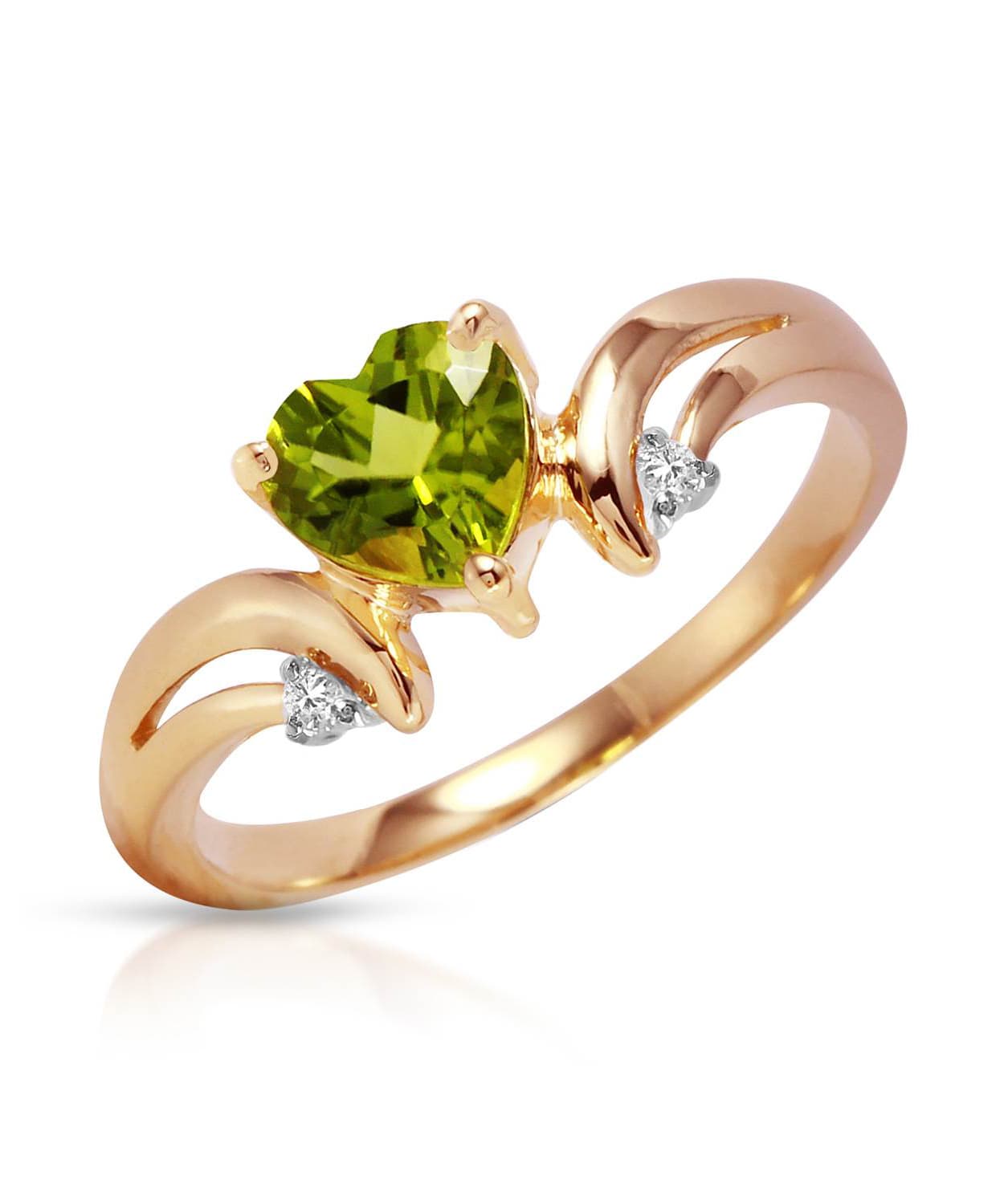 1.29 ctw Natural Lime Peridot and Diamond 14k Gold Heart Ring View 5