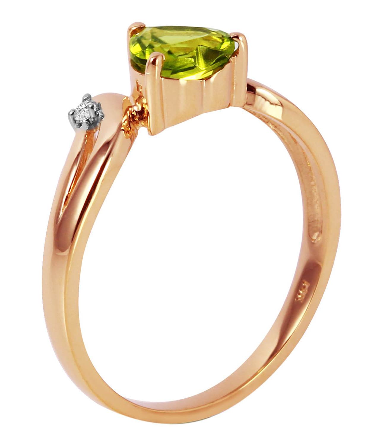 1.29 ctw Natural Lime Peridot and Diamond 14k Gold Heart Ring View 6