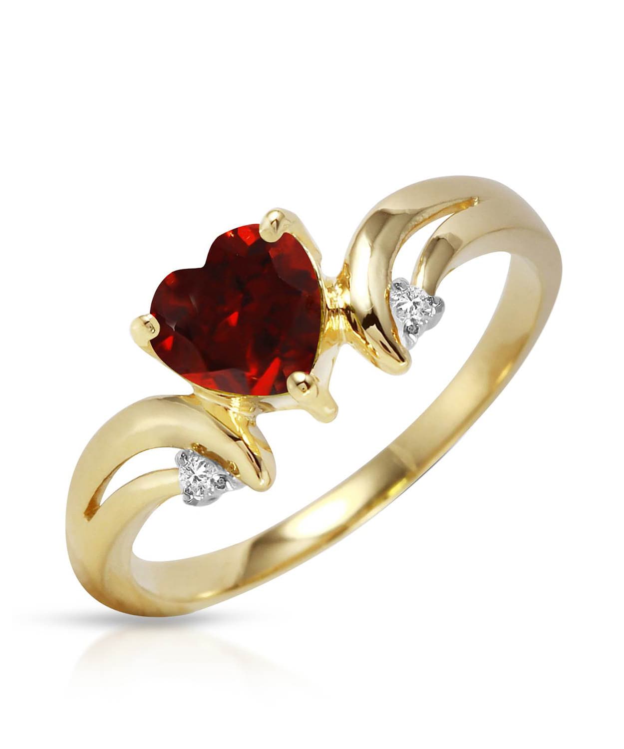 1.29 ctw Natural Spicy Red Garnet and Diamond 14k Gold Heart Ring View 1