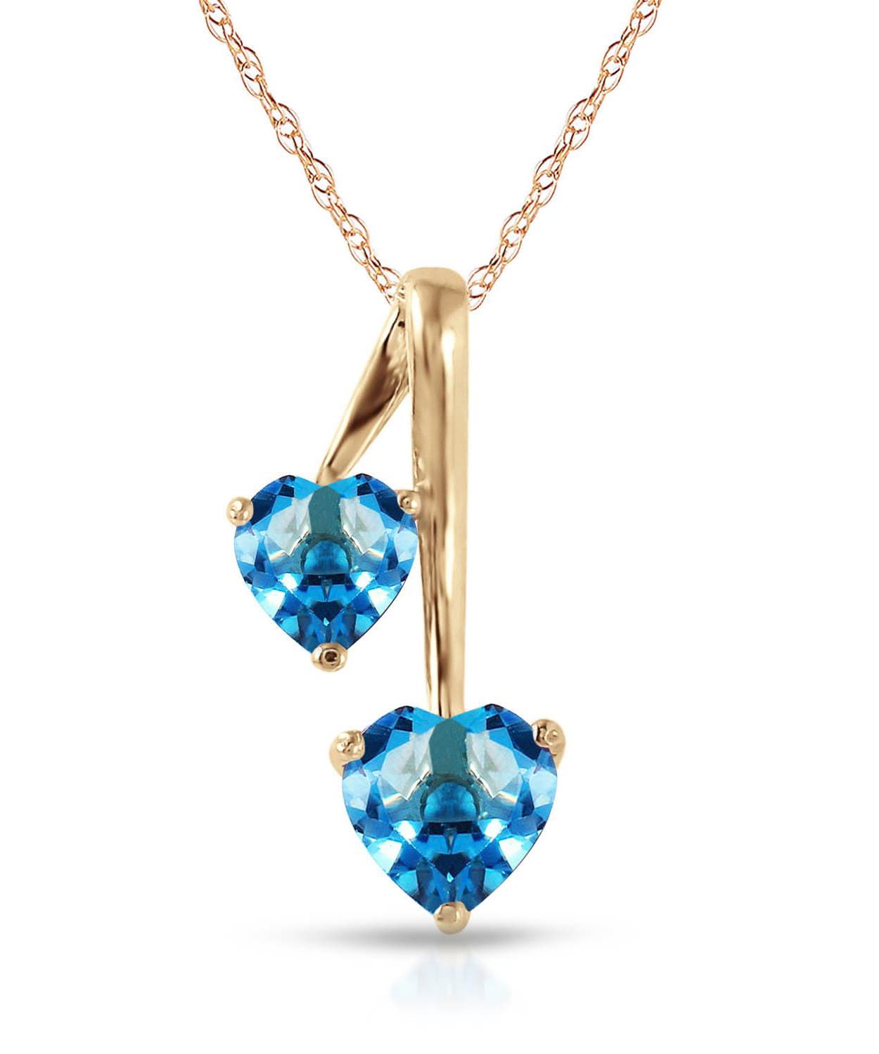 1.43 ctw Natural Swiss Blue Topaz 14k Gold Double Heart Pendant With Chain View 1