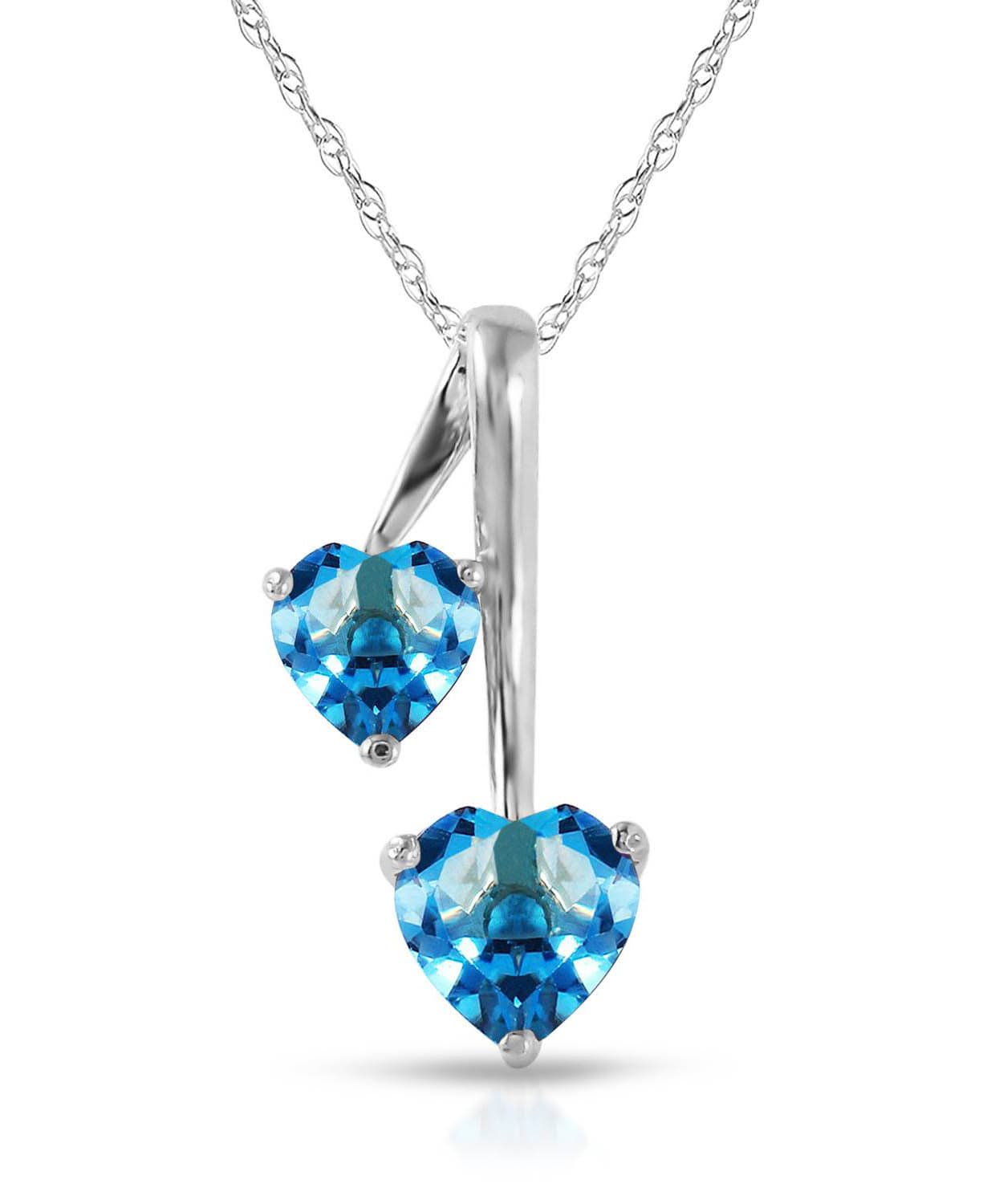 1.43 ctw Natural Swiss Blue Topaz 14k Gold Double Heart Pendant With Chain View 3