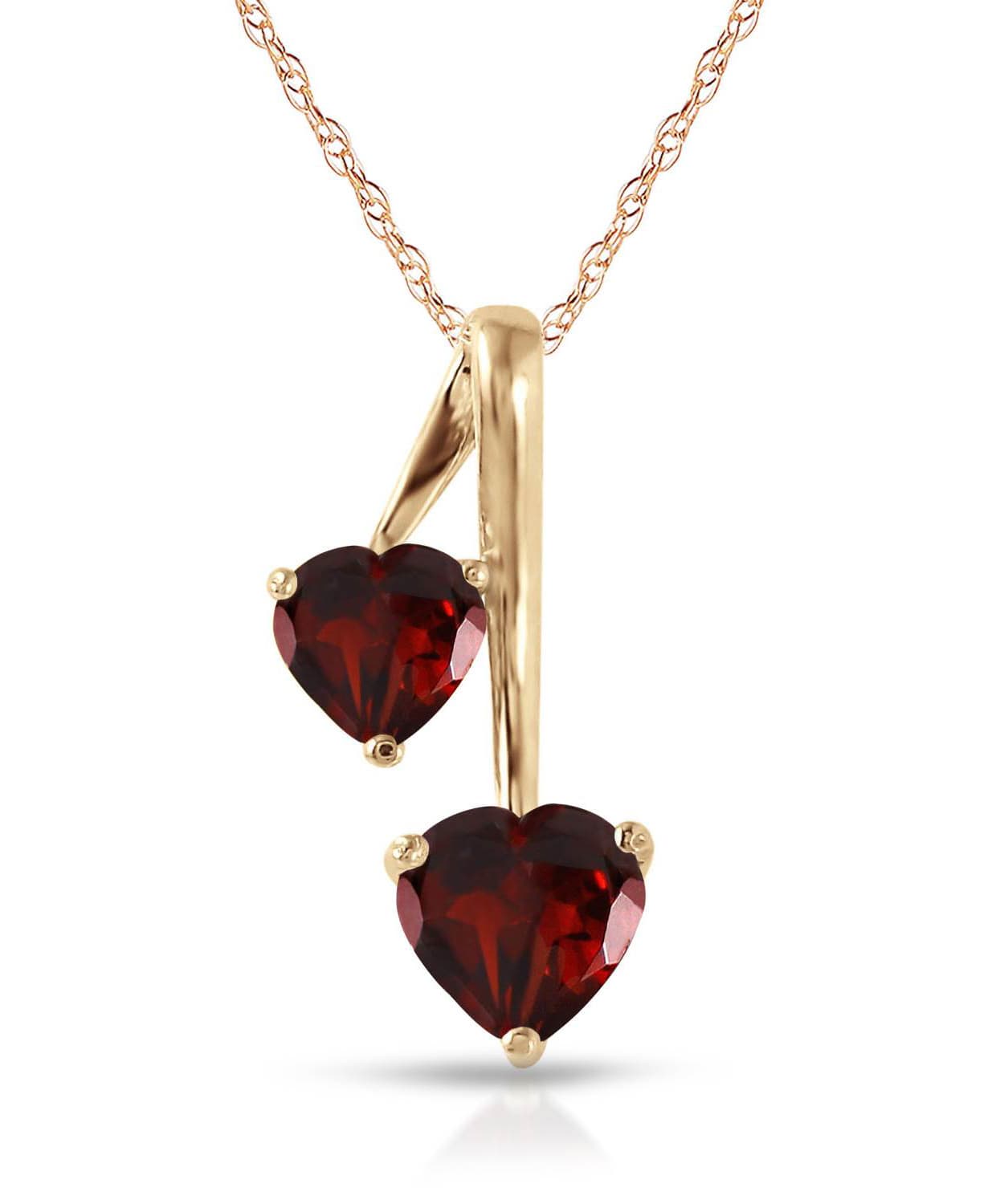 1.43 ctw Natural Pomegranate Garnet 14k Gold Double Heart Pendant With Chain View 1