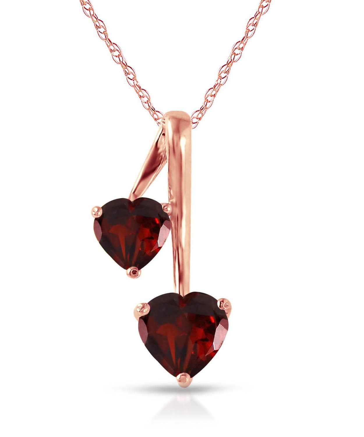 1.43 ctw Natural Pomegranate Garnet 14k Gold Double Heart Pendant With Chain View 5