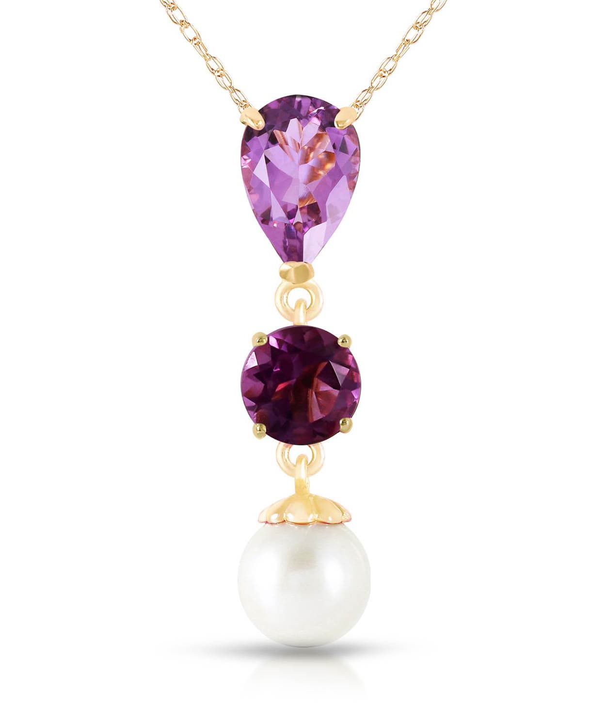 2.50 ctw Natural Freshwater Pearl and Amethyst 14k Gold Dangle Pendant With Chain View 1