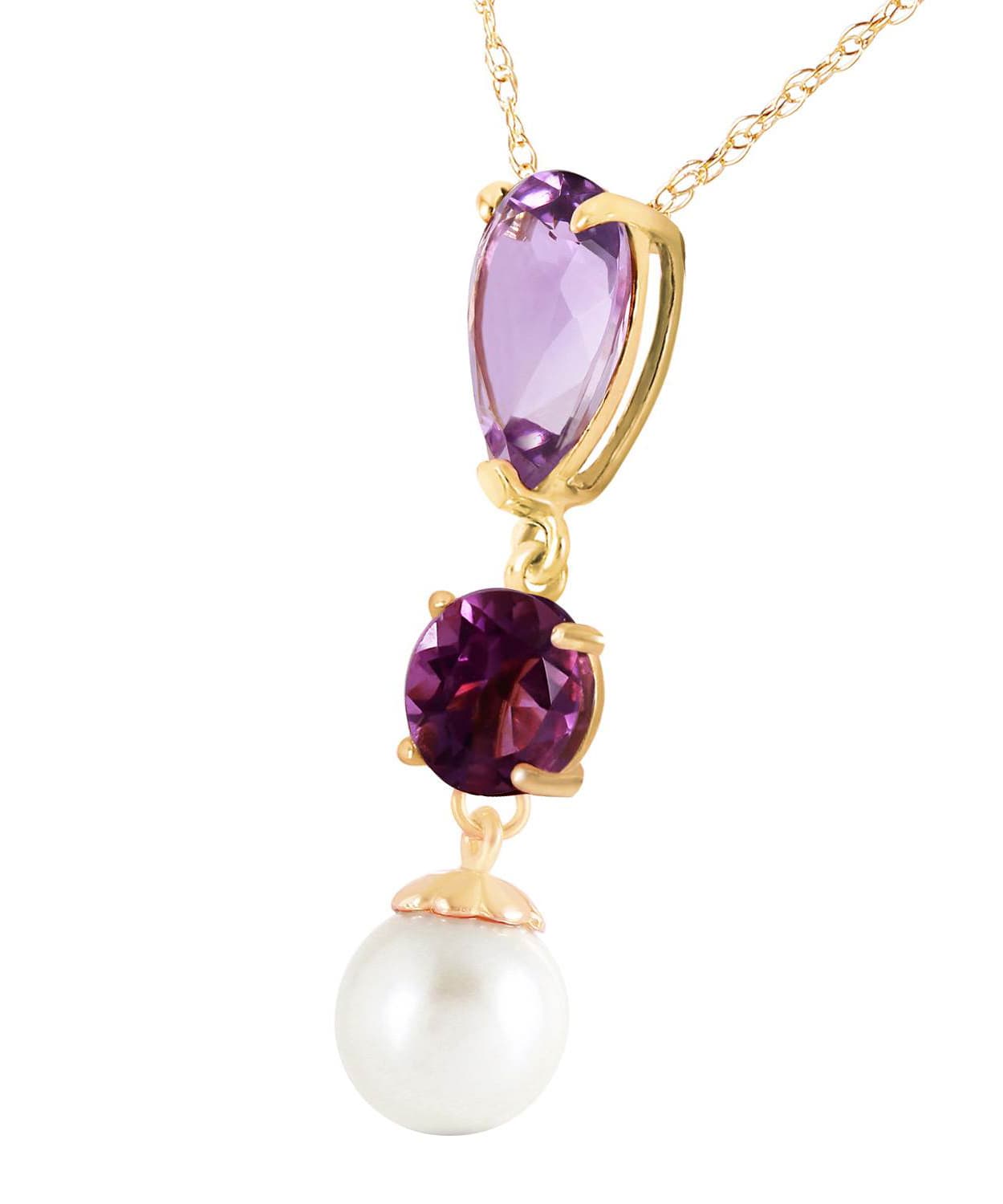 2.50 ctw Natural Freshwater Pearl and Amethyst 14k Gold Dangle Pendant With Chain View 2