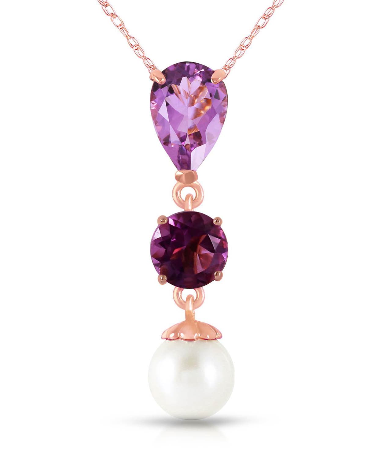 2.50 ctw Natural Freshwater Pearl and Amethyst 14k Gold Dangle Pendant With Chain View 5