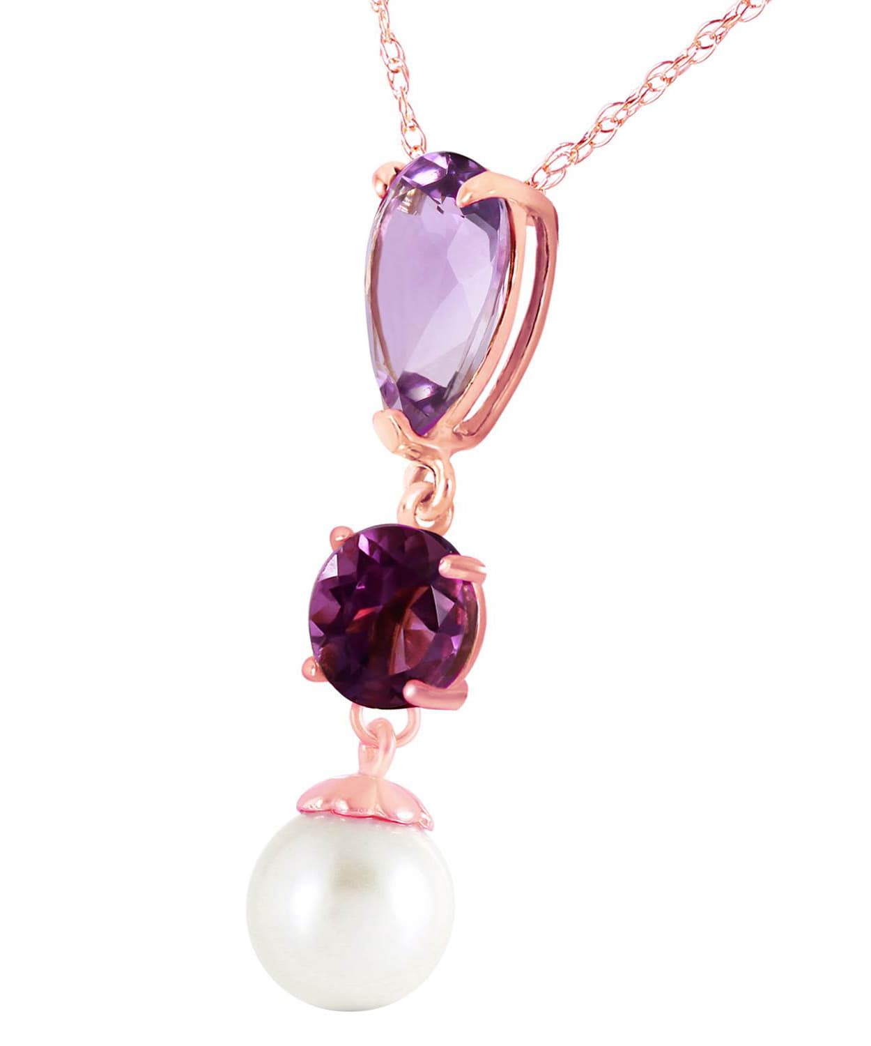 2.50 ctw Natural Freshwater Pearl and Amethyst 14k Gold Dangle Pendant With Chain View 6