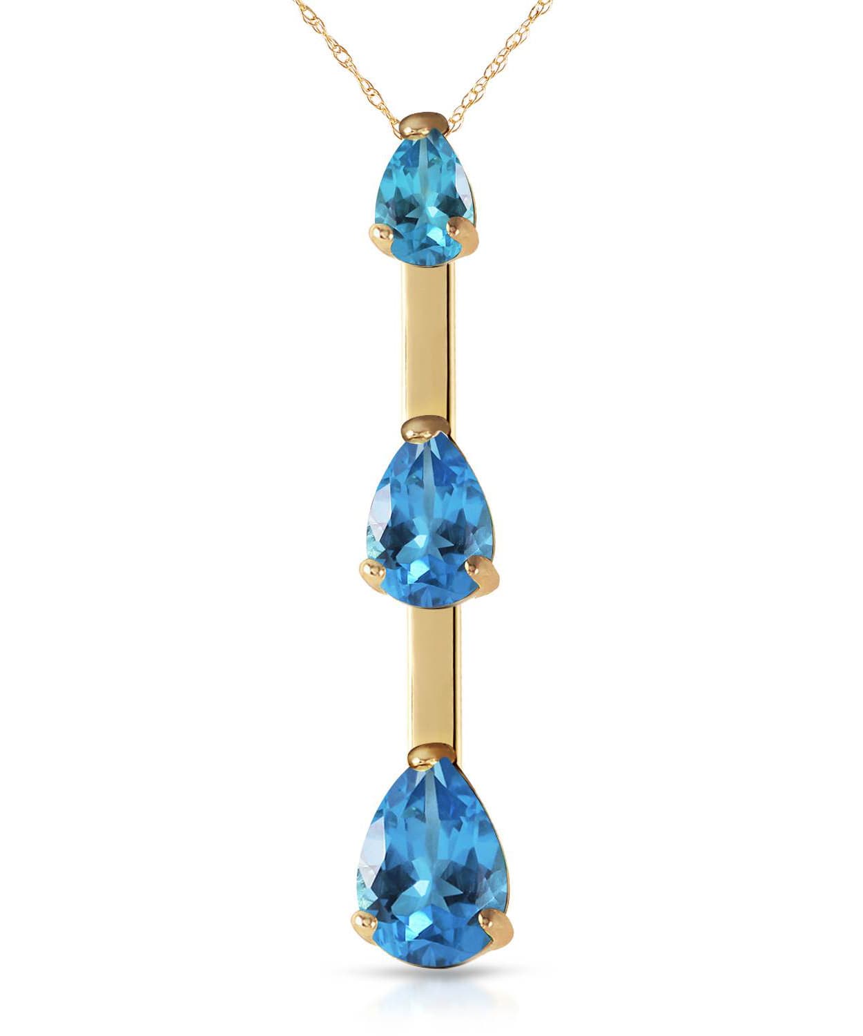 1.74 ctw Natural Sky Blue Topaz 14k Gold Three-Stone Bar Pendant With Chain View 1
