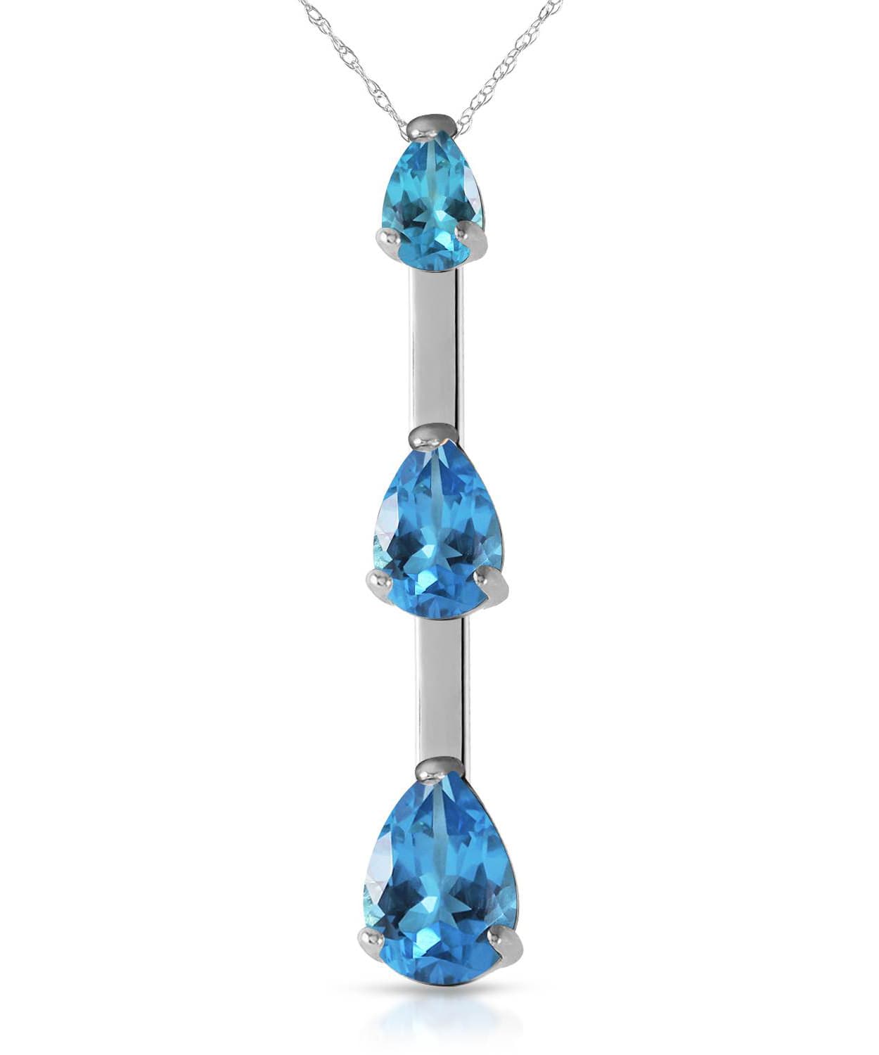 1.74 ctw Natural Sky Blue Topaz 14k Gold Three-Stone Bar Pendant With Chain View 3