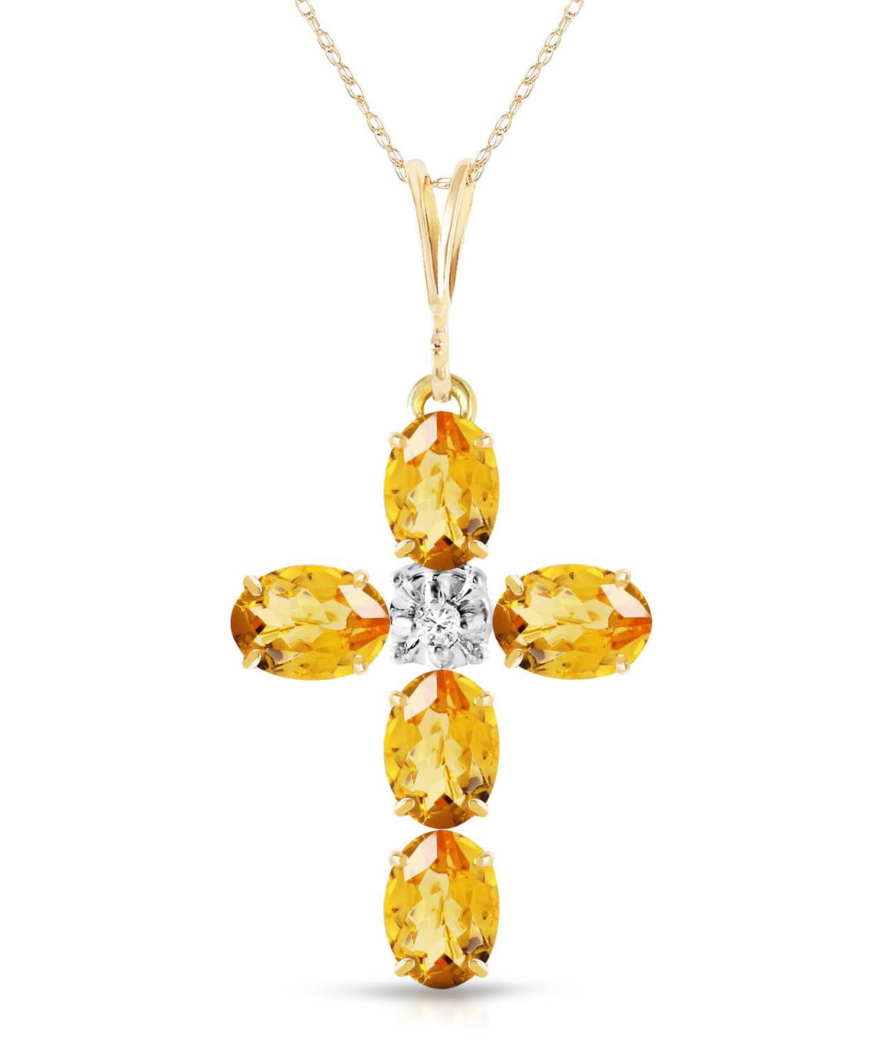 1.78 ctw Natural Honey Citrine and Diamond 14k Gold Cross Pendant With Chain View 1