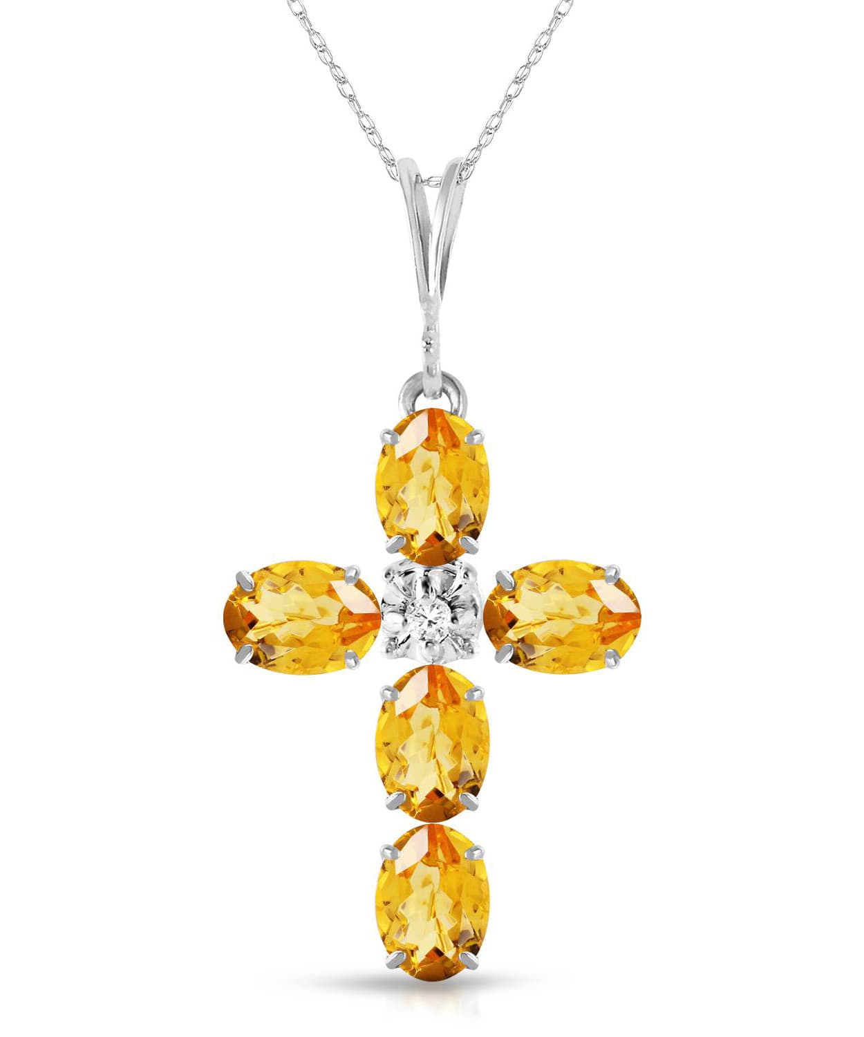 1.78 ctw Natural Honey Citrine and Diamond 14k Gold Cross Pendant With Chain View 2