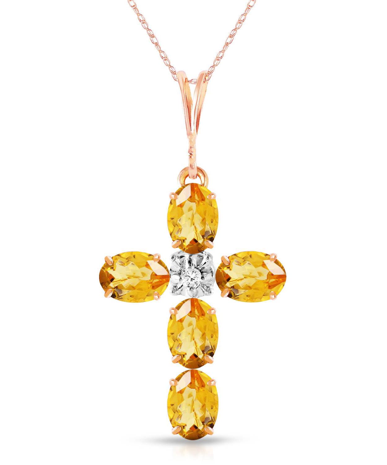 1.78 ctw Natural Honey Citrine and Diamond 14k Gold Cross Pendant With Chain View 3
