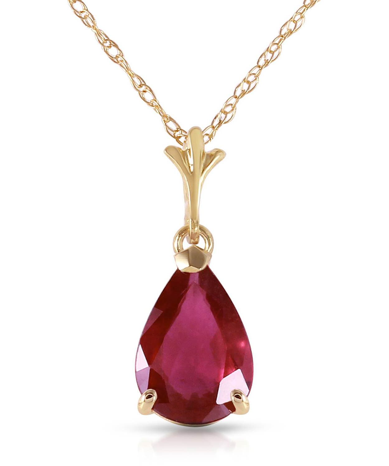 1.78 ctw Natural Raspberry Ruby 14k Gold Teardrop Pendant With Chain View 1