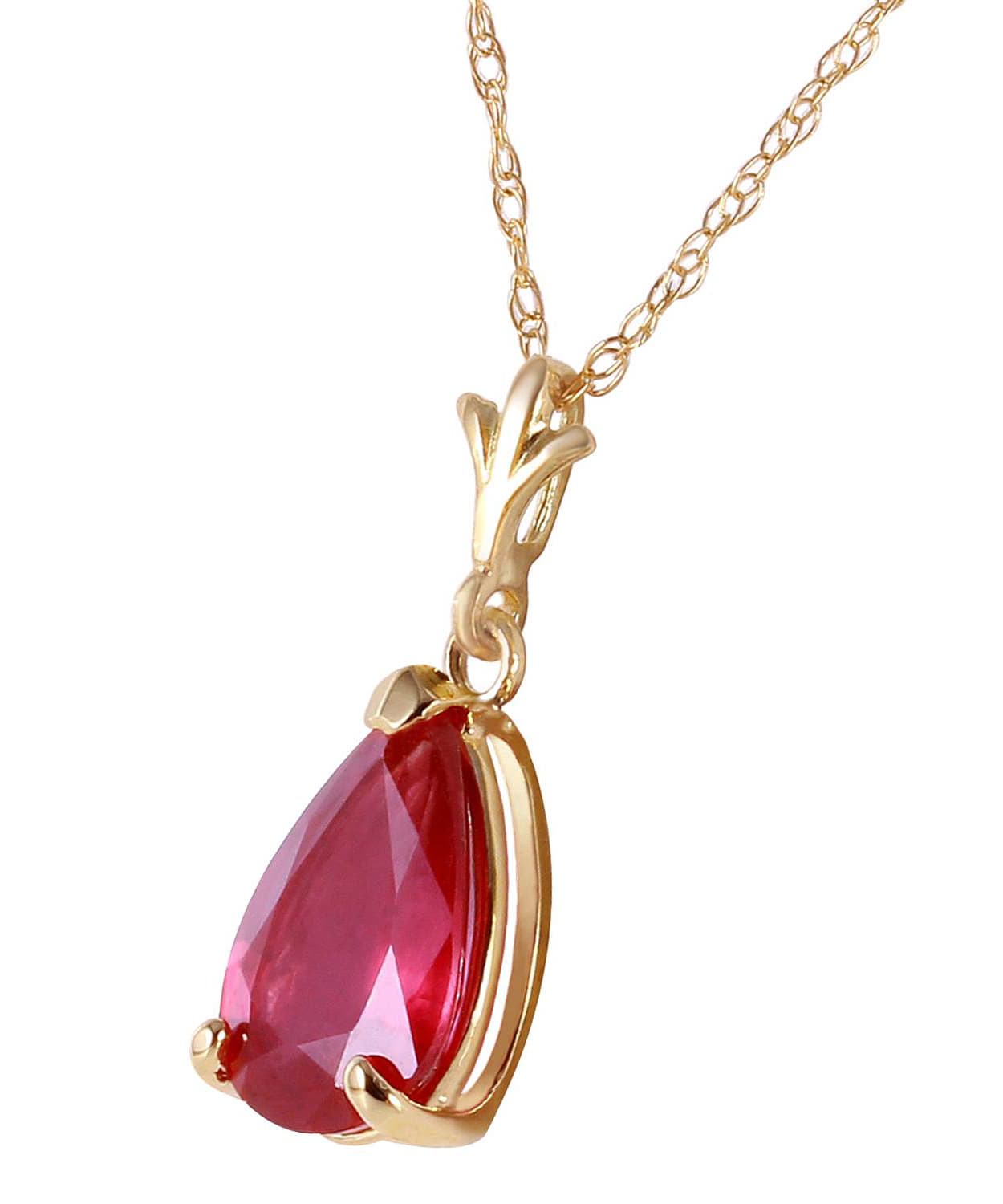 1.78 ctw Natural Raspberry Ruby 14k Gold Teardrop Pendant With Chain View 2