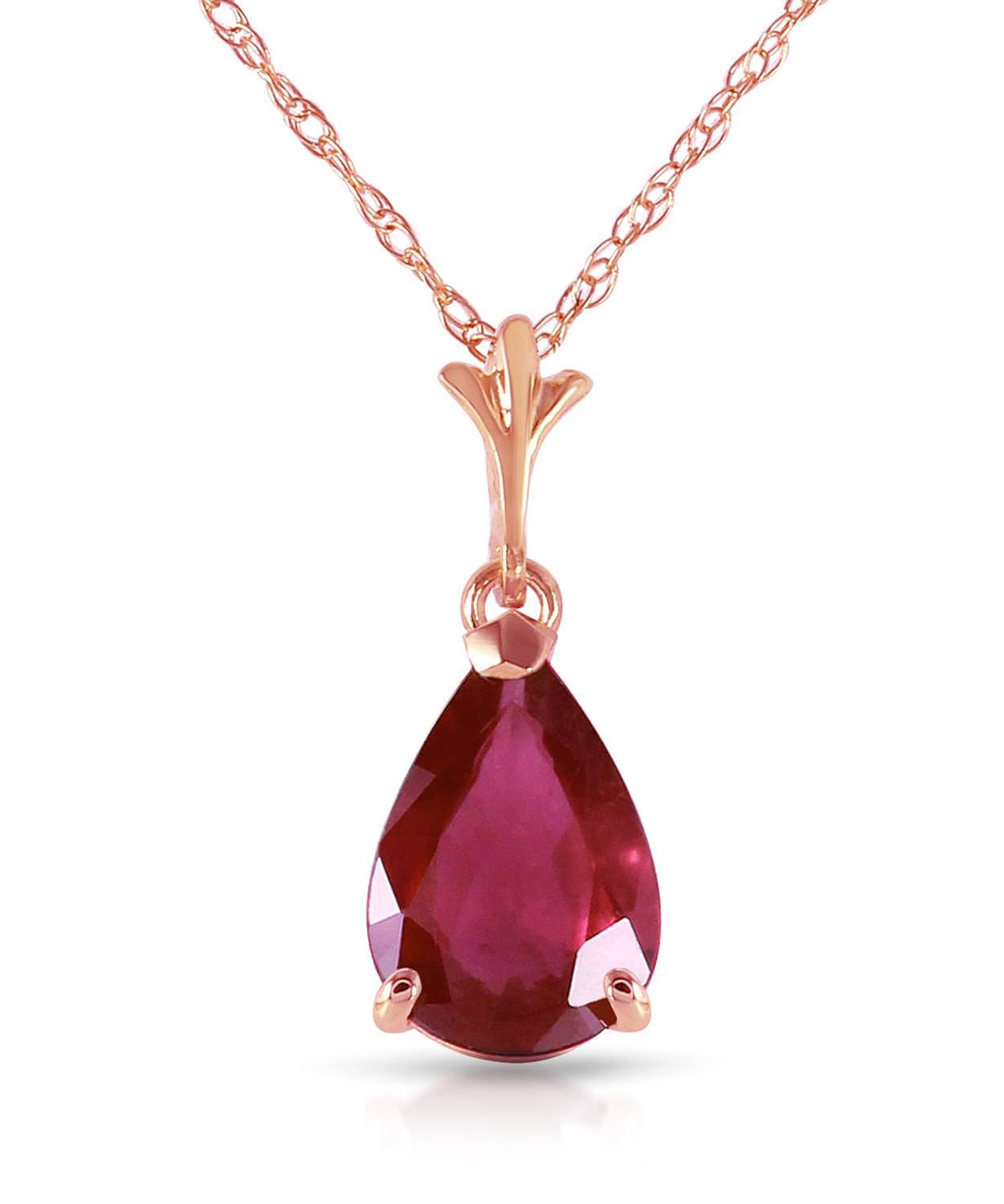 1.78 ctw Natural Raspberry Ruby 14k Gold Teardrop Pendant With Chain View 5