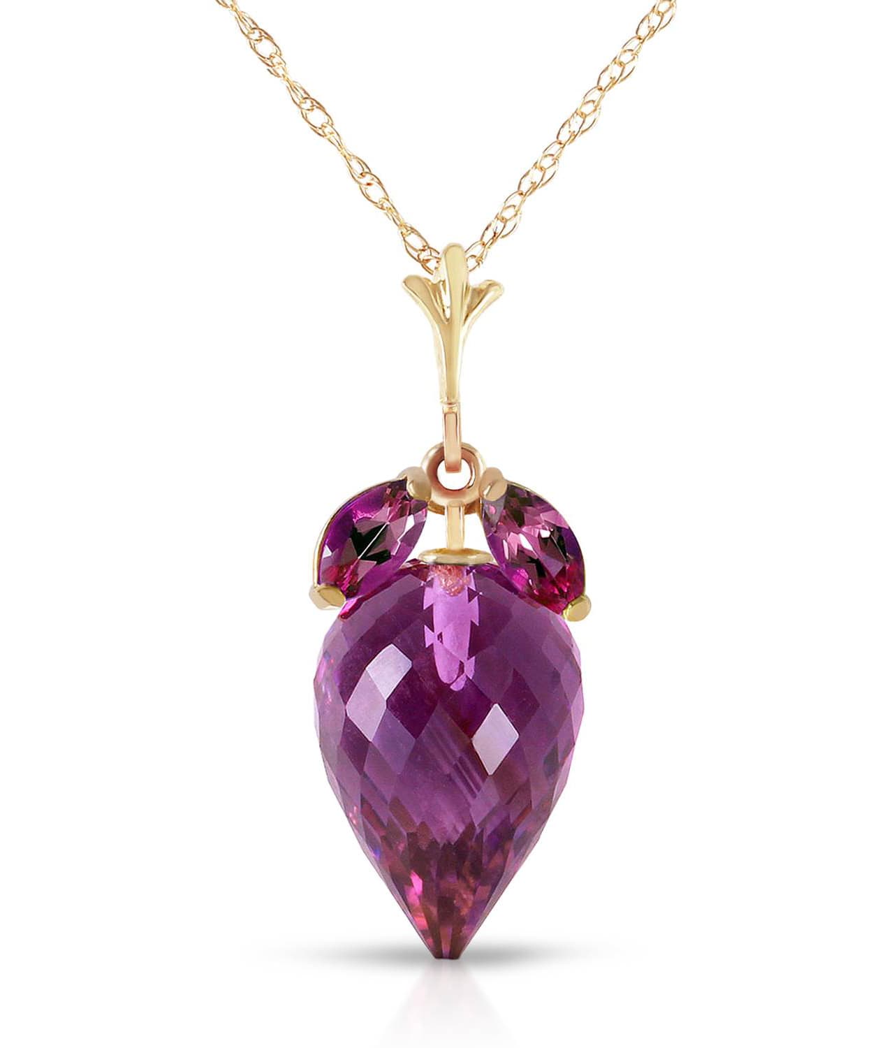 10.03 ctw Natural Amethyst 14k Gold Dangle Pendant With Chain View 1