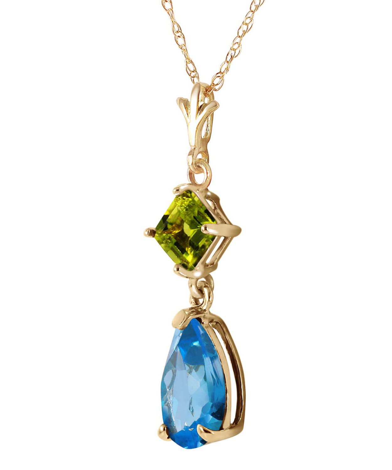 2.00 ctw Natural Swiss Blue Topaz and Lime Peridot 14k Gold Teardrop Pendant With Chain View 2