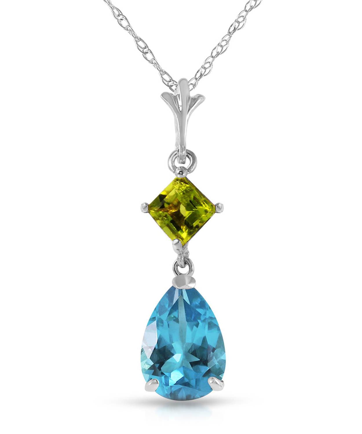 2.00 ctw Natural Swiss Blue Topaz and Lime Peridot 14k Gold Teardrop Pendant With Chain View 3