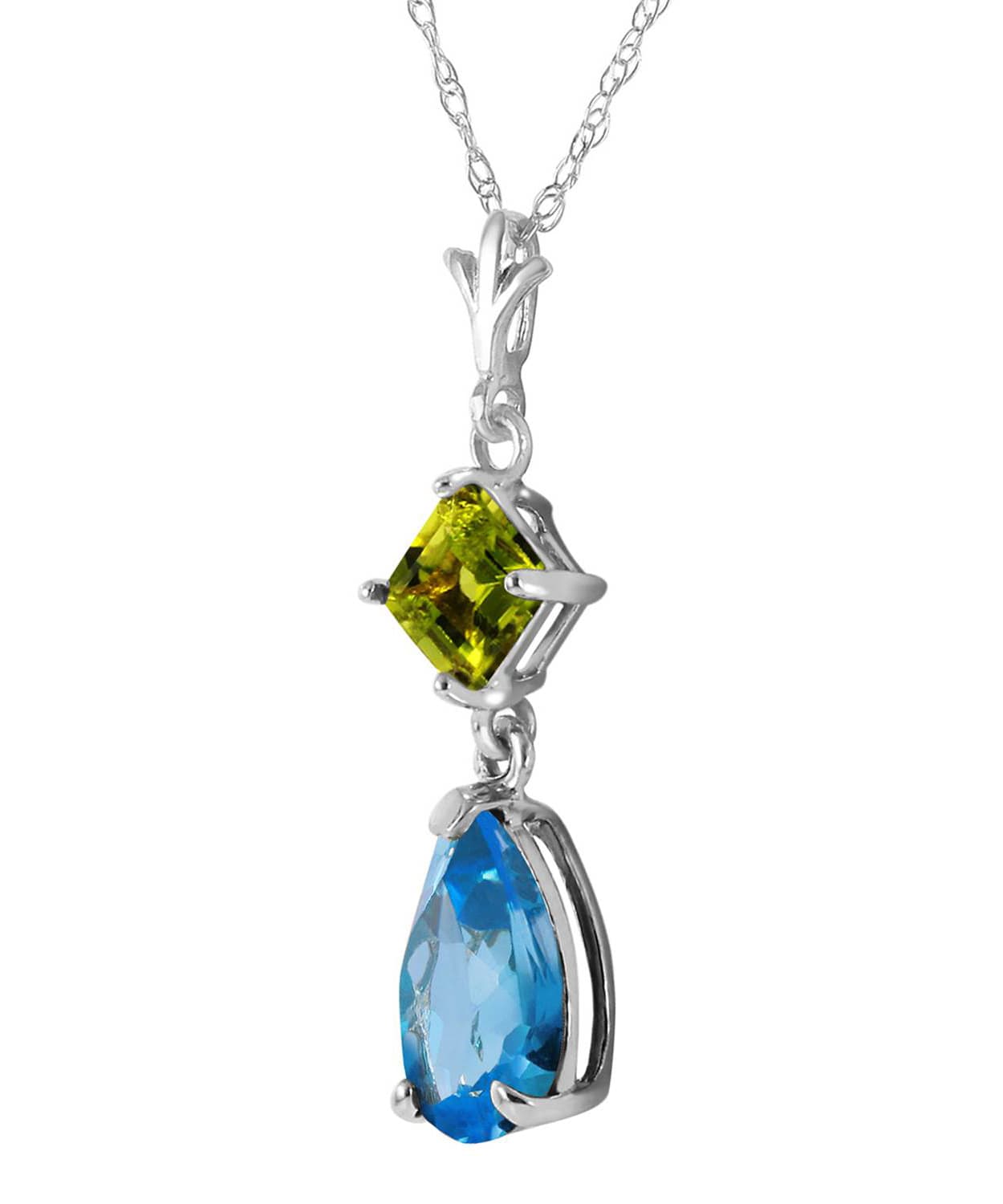 2.00 ctw Natural Swiss Blue Topaz and Lime Peridot 14k Gold Teardrop Pendant With Chain View 4