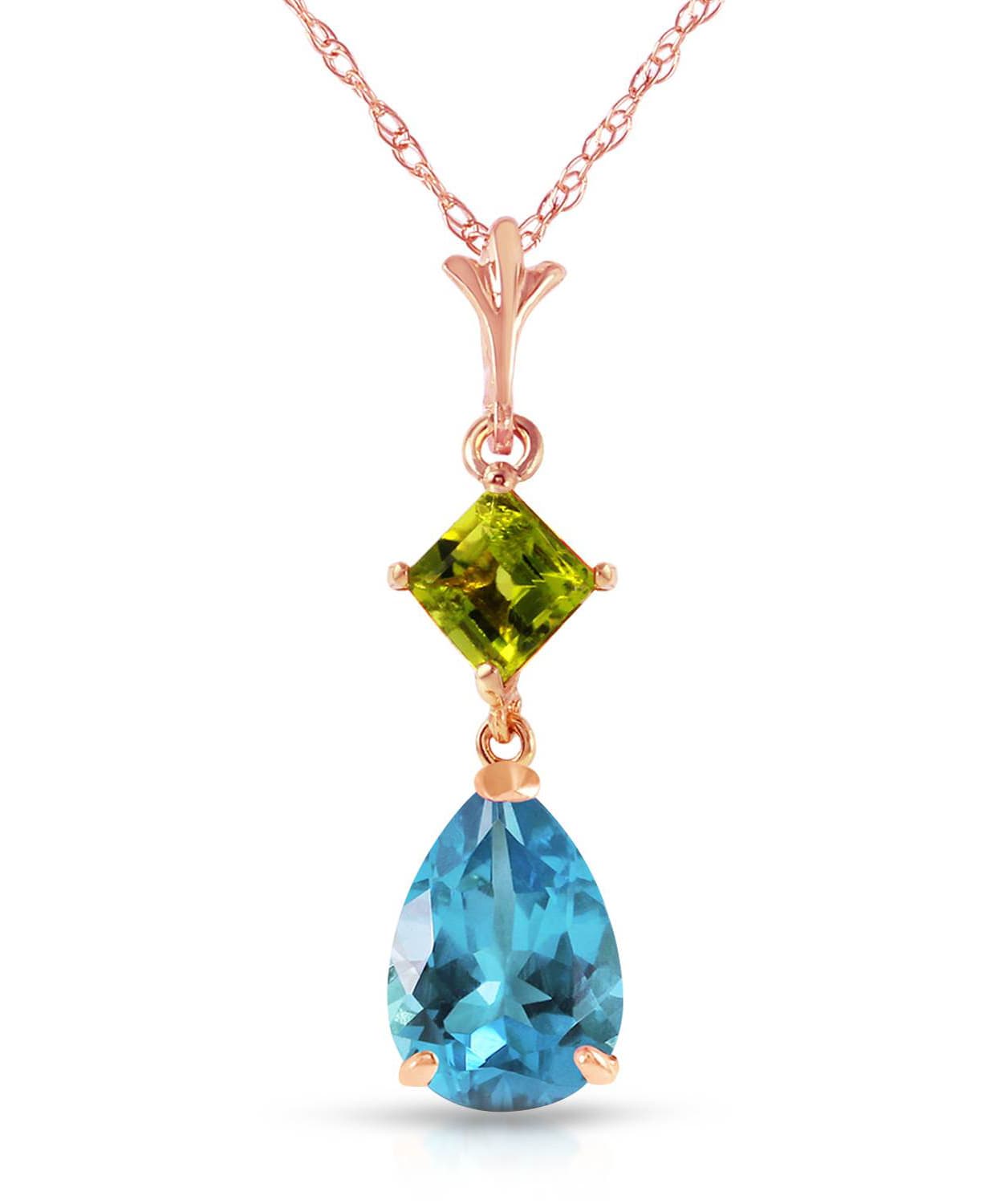2.00 ctw Natural Swiss Blue Topaz and Lime Peridot 14k Gold Teardrop Pendant With Chain View 5