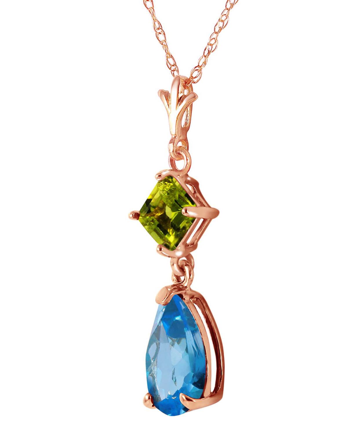 2.00 ctw Natural Swiss Blue Topaz and Lime Peridot 14k Gold Teardrop Pendant With Chain View 6