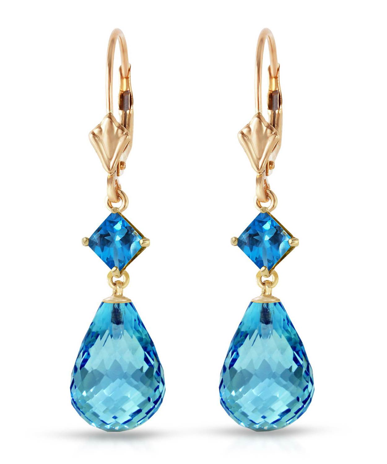 11.03 ctw Natural Swiss Blue Topaz 14k Gold Drop Dangle Earrings View 1