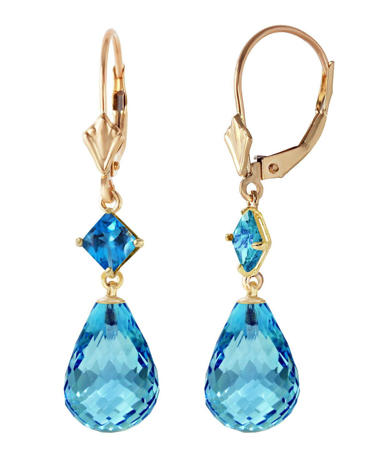 11.03 ctw Natural Swiss Blue Topaz 14k Gold Drop Dangle Earrings View 2