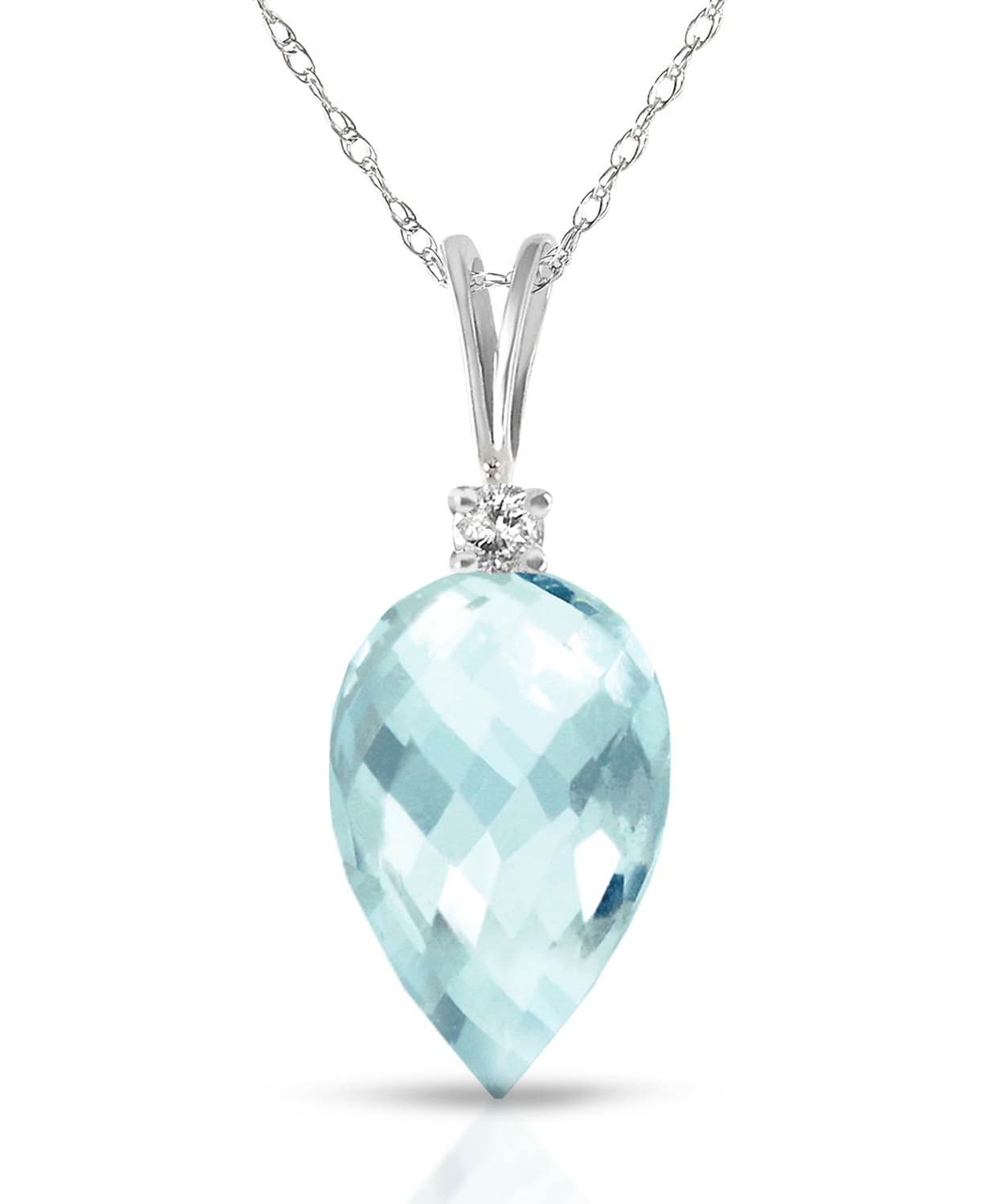 11.08 ctw Natural Sky Blue Topaz and Diamond 14k Gold Contemporary Pendant With Chain View 3