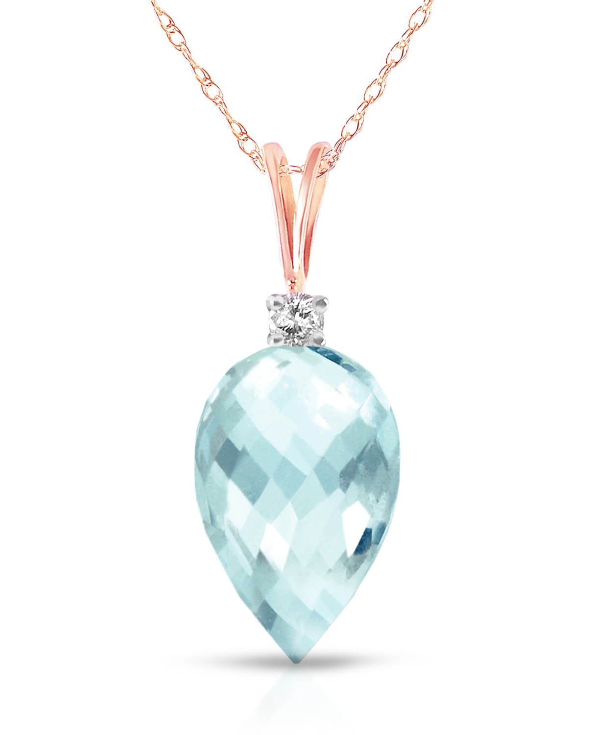 11.08 ctw Natural Sky Blue Topaz and Diamond 14k Gold Contemporary Pendant With Chain View 5