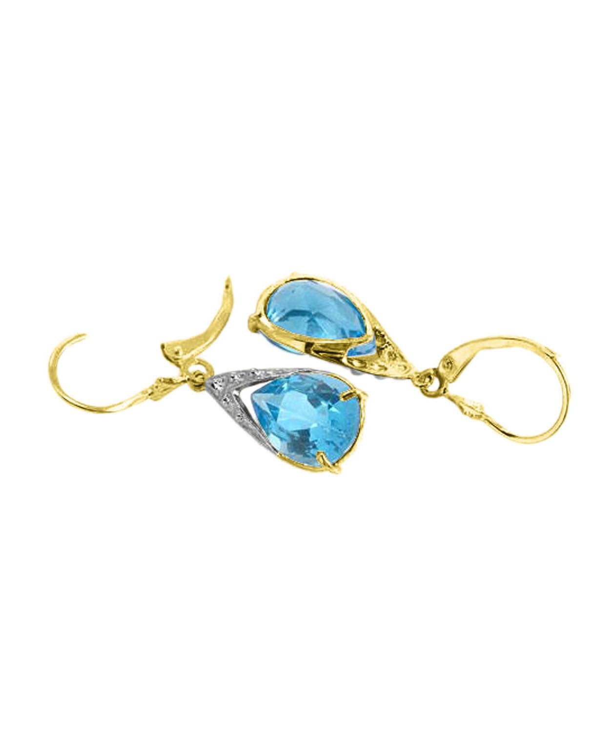 12.03 ctw Natural Swiss Blue Topaz 14k Gold Teardrop Dangle Earrings View 3