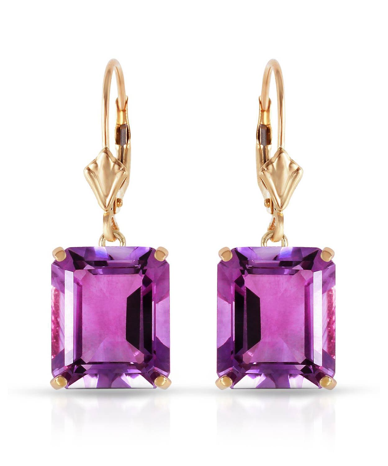 13.03 ctw Natural Amethyst 14k Gold Rectangle Dangle Earrings View 1